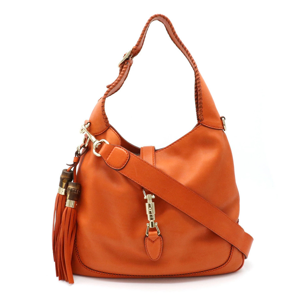 Gucci Jackie Shoulder Bag Hobo Leather Orange Bamboo Fringe